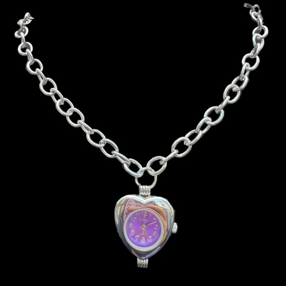 Sterling Silver Purple Heart Watch Necklace